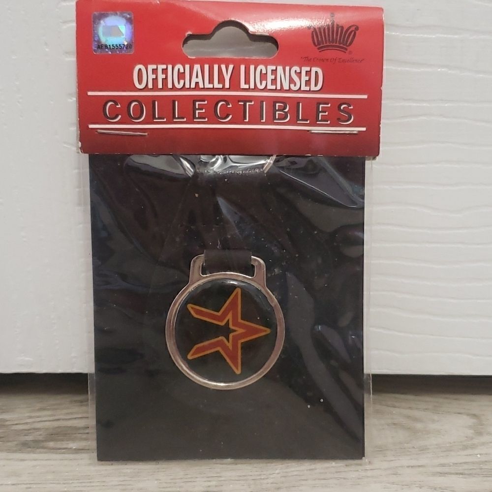 Houston Astros Retro Logo Black Leather Keychain. New